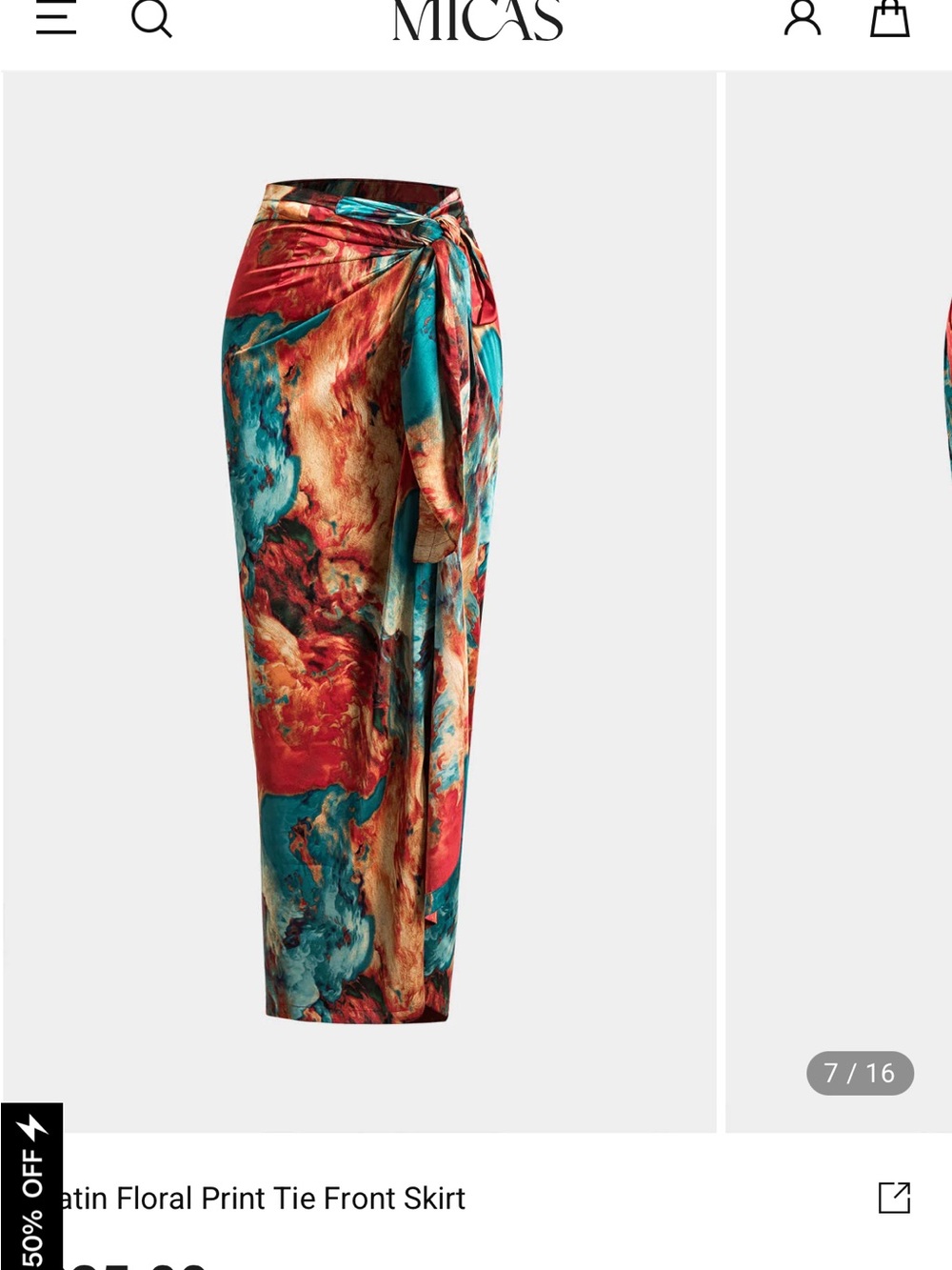 Satin Tie-Front Maxi Skirt in Teal, Red & Gold